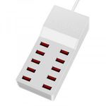 USB hálózati töltő, 10xUSB port, 50W gyorstöltés, fehér fotó