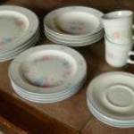 Tavaszi tört fehér, vastag porcelán, virágos étkészlet 32 db-os - Új fotó