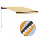 sárga és fehér kézzel kihúzható LED-es napellenző 300 x 250 cm fotó