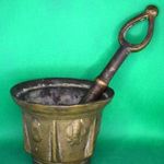 Bronz mozsár, 18-19.századi, 1.5 kg, ritka, bordákkal és relief mintákkal , szép patinával fotó