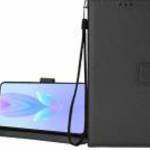 Tok álló, bőr hatású (FLIP, oldalra nyíló, asztali tartó, rombusz + kézpánt) FEKETE Nothing Phone (3 fotó