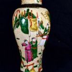 RÉGI KÉZZEL FESTETT KÍNAI JELZETT MÁZAS PORCELÁN VÁZA X fotó
