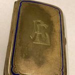 Antik, 1930 k. ezüstözött női cigarettatárca kék zománc díszítéssel - L. A. vagy A. L. monogrammal fotó