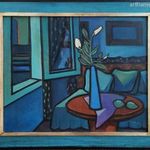 Varga Magda (1921 - 1998) Kubista Interior 1963 c. Képcsarnokos Festménye Eredeti Garanciával! fotó
