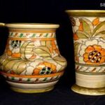 KÜLÖNLEGES NARANCSOS MINTÁVAL ART DECO BELGA ? KERÁMIA VÁZA ÉS DÍSZKORSÓ X fotó