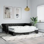 fekete kihúzható műbőr heverő 90 x 200 cm fotó