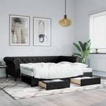 fekete kihúzható műbőr heverő fiókkal 90 x 200 cm fotó