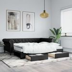 fekete kihúzható műbőr heverő fiókkal 90 x 200 cm fotó