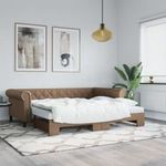 cappuccino színű kihúzható műbőr heverő 90 x 200 cm fotó