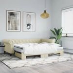 krémszínű kihúzható műbőr heverő matraccal 90 x 200 cm fotó
