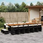 17 részes fekete polyrattan kerti étkezőgarnitúra párnákkal fotó