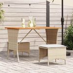 bézs polyrattan akácfa lapos kerti asztal 105x75x72 cm fotó