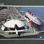 Képeslap, USA, California Long Beach, Queen Mary hajó, Hughes H–4 Hercules Repülőcsónak, 1980- fotó
