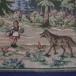 RÉGI " Piroska és a farkas "szőnyeg , falvédő, faliszőnyeg, falikárpit 104x45 cm fotó
