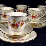 GYÖNYÖRŰ PINK ÉS SÁRGA RÓZSA MINTÁS PORCELÁN TEÁSCSÉSZE KÉSZLET 6 SZEMÉLYRE X fotó