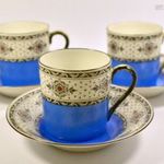 ART DECO KÉK MINTÁS 3 DB - OS PORCELÁN KÁVÉSCSÉSZE SZETT X fotó