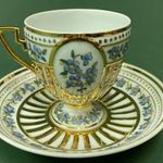 Antik porcelán kávés vagy csokoládés csésze és alj / Magyar art deco - M. BÉ. kézifestés jelzéssel fotó