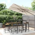 11 részes fekete polyrattan és tömör akácfa kerti bárszett fotó