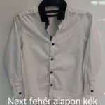 Next fehér alapon sötétkék pöttyös hosszú ujjú fiú ing 7 év 122 cm fotó