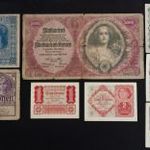 Osztrák korona sor (1922-24) – 1-től 10000-ig (VF-G) | 8 db bankjegy fotó