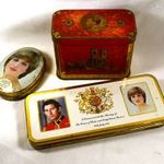 LADY DIANA ÉS BRIT KIRÁLYOK PORTRÉJÁVAL 3 DB PLÉH FÉM DOBOZ X fotó