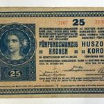 25 Korona 1918-as pénz papírpénz régi pénz 135x80mm Osztrák-Magyar Bank 1FT NMÁ fotó