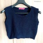 BOOHOO lazán kötött sötétkék rugalmas crop mellény M/L fotó