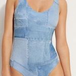 Calzedonia IM01777 Ibiza női egyrészes fürdőruha farmer mintás merevítő nélküli vékonyan párnázott M fotó