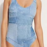 Calzedonia IM01777 Ibiza női egyrészes fürdőruha farmer mintás merevítő nélküli vékonyan párnázott L fotó