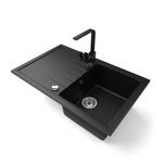 Gránit mosogató NERO Eris + Design csaptelep + adagoló + dugókiemelő (matt fekete) fotó