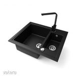 Gránit mosogató NERO Arriva + Design csaptelep + dugókiemelő (matt fekete) fotó