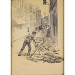 1U980 Antik kisméretű akvarell városi utcarészlet 23.5 x 17.5 cm fotó