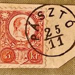 PÁSZTÓ : luxus lebélyegzés egy 1871-es kiadású kő 5 Kr.-os levélkivágáson fotó
