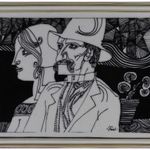 1V334 Szász Endre Hollóházi studio porcelán falikép bőr keretben 38 x 33 cm fotó