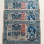 Rózsaszín papíros 3 darab sorszámkövető aUNC-UNC 1000 korona 1902 fotó