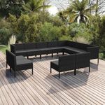 12 részes fekete polyrattan kerti ülőgarnitúra párnákkal fotó