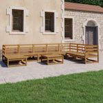 9 részes mézbarna tömör fenyőfa kerti ülőgarnitúra fotó