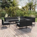 11 részes fekete polyrattan kerti ülőgarnitúra párnákkal fotó