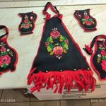 Régi fekete-piros, kézzel hímzett, Kalocsai népművészeti posztó dísz 5 db eladó! fotó