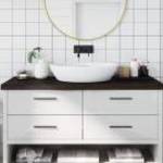 vidaXL sötétbarna kezelt tömör fa fürdőszobai pult 100x40x(2-6) cm fotó