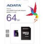 ADATA MicroSD kártya - 64GB microSDXC UHS-I Class10 (R/W: 80/10 MB/s) + adapter fotó