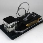 1M343 Régi art deco fekete formatervezett minőségi üveg kalamáris fotó