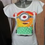 Fehér alapon egy szemű Mignion, minyon, minion, minions mintás rövid ujjú pamut felső. L. Új! fotó