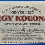 1916 -os KENYÉRMEZŐ 1 korona "Hadifogoly-tábor pénz arab Sor és Sorozatsz. .kék színű!! EF(L1690) fotó