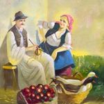 VÁSÁRRA KÉSZÜLŐ PÁR ... FALUSI JELENET , JELZETT OLAJ FESTMÉNY fotó