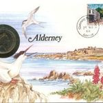 Alderney sziget Érmés boríték bélyeggel. fotó