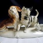 Régi, Grafenthal német porcelán zerna cica kölykével és tacskó kutya fotó