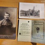 Katonai Move Frontharcos igazoló-jegy + 1917 front fénykép + géppuskás katona kabinet fénykép fotó