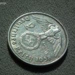Németország, horogkeresztes ezüst birodalmi 2 Márka (Reichsmark), 1938 J fotó
