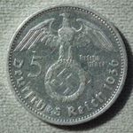 Németország, horogkeresztes ezüst birodalmi 5 Márka (Reichsmark), 1936 G fotó